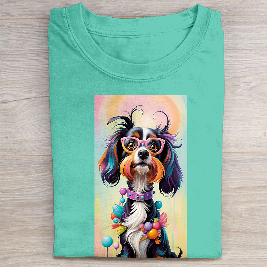 Funny Cute Dog Art Print Casual Short Sleeve T-Shirt