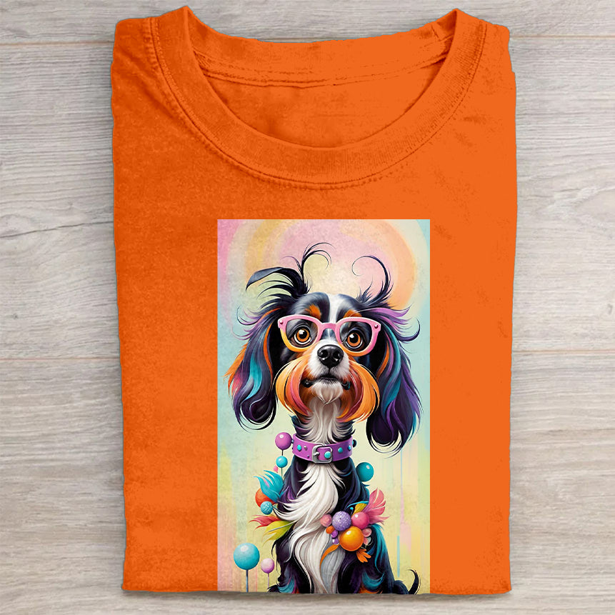 Funny Cute Dog Art Print Casual Short Sleeve T-Shirt