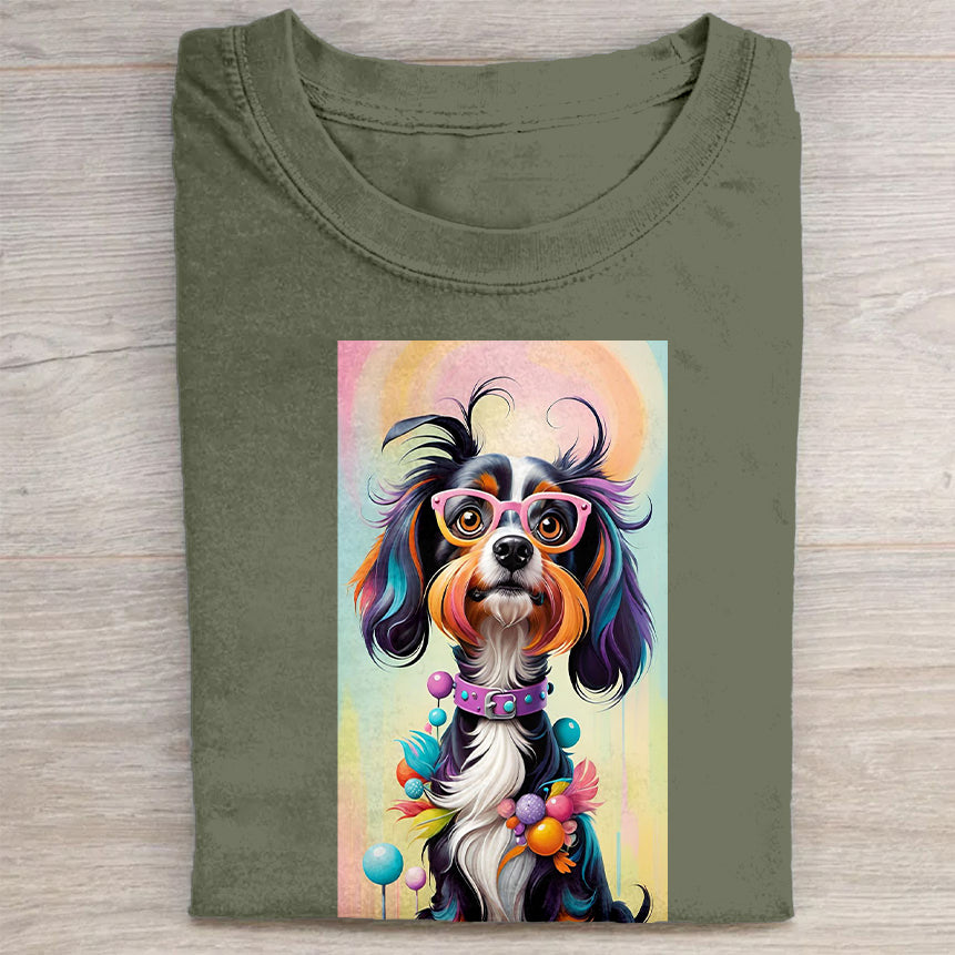 Funny Cute Dog Art Print Casual Short Sleeve T-Shirt