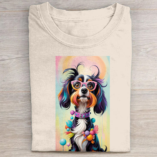 Funny Cute Dog Art Print Casual Short Sleeve T-Shirt