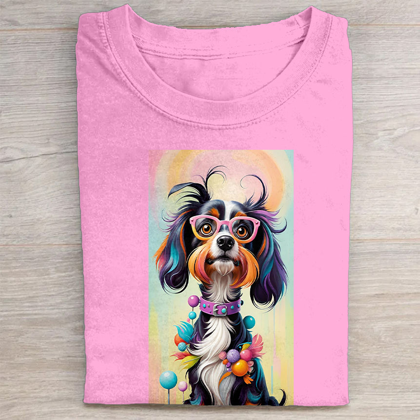 Funny Cute Dog Art Print Casual Short Sleeve T-Shirt