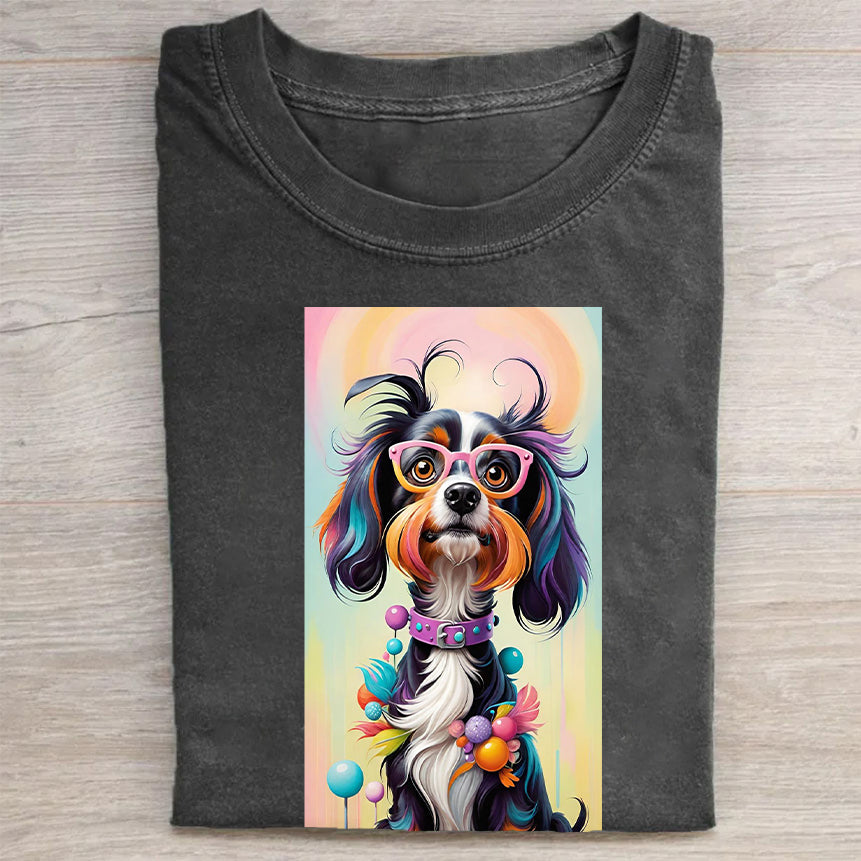 Funny Cute Dog Art Print Casual Short Sleeve T-Shirt