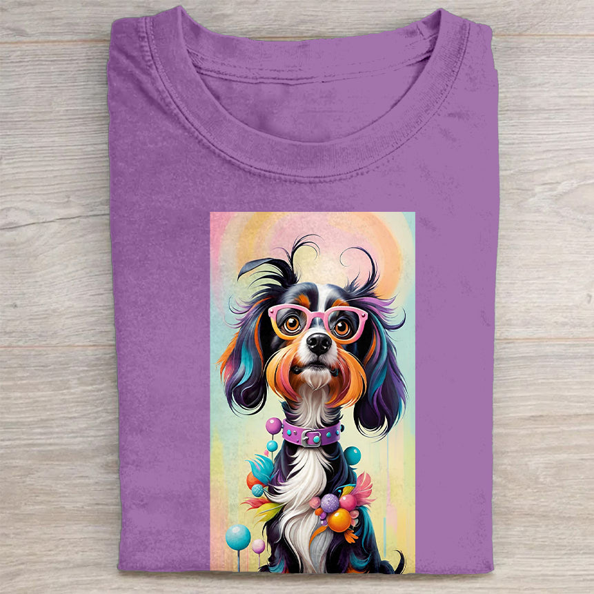 Funny Cute Dog Art Print Casual Short Sleeve T-Shirt