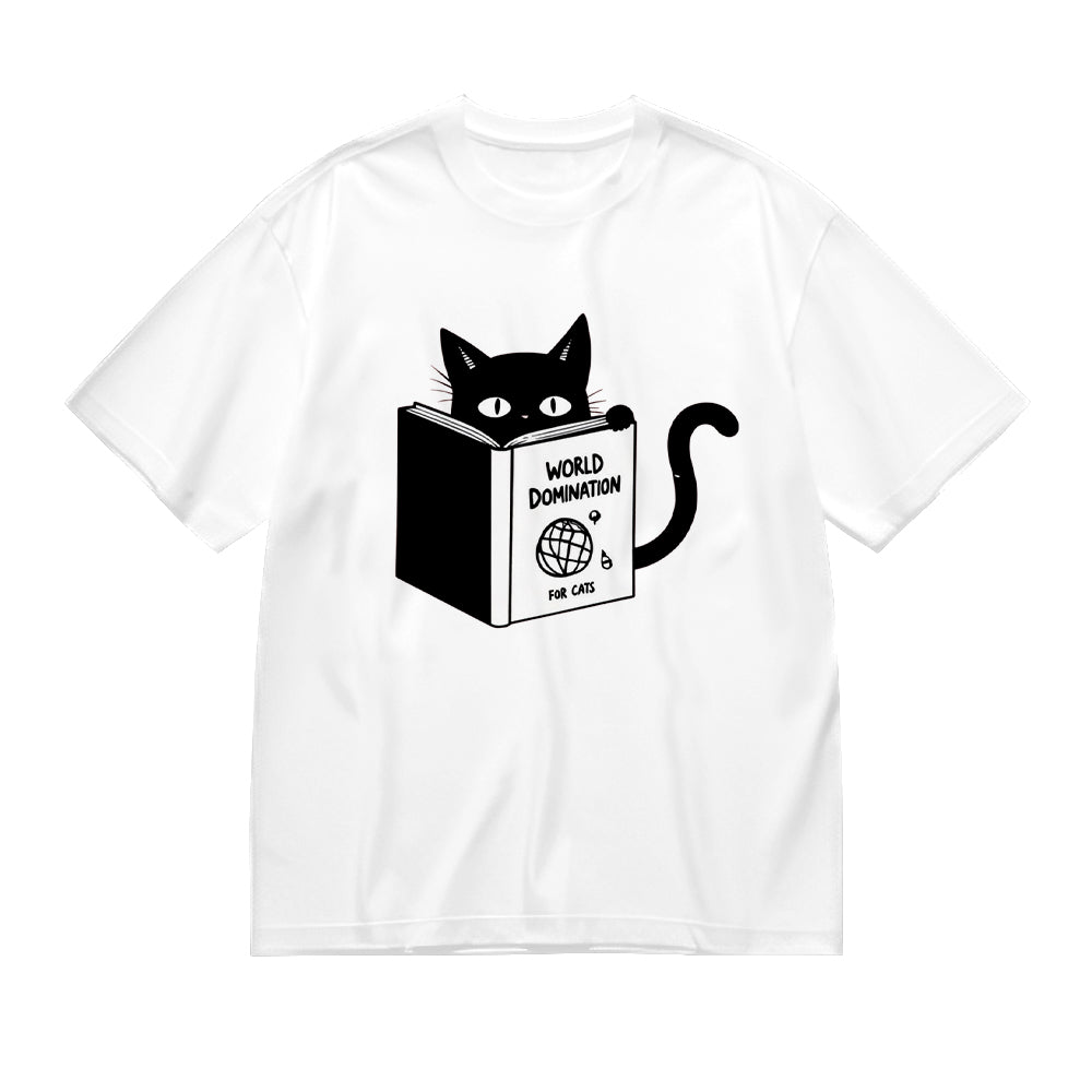 Cute Cat Peeking Over World Dictionary Book Design T-Shirt