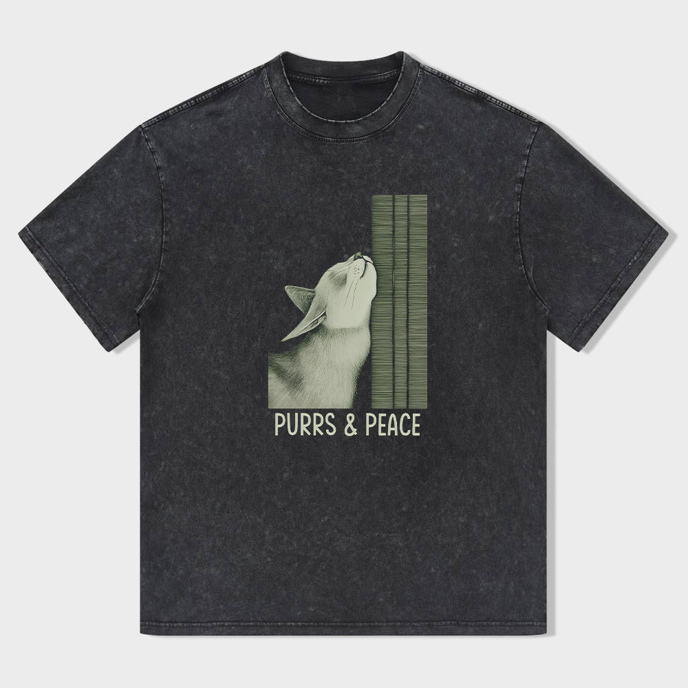 Cute Cat Graphic T-Shirt for Women Men Unisex Casual Tee Purrs Peace Design