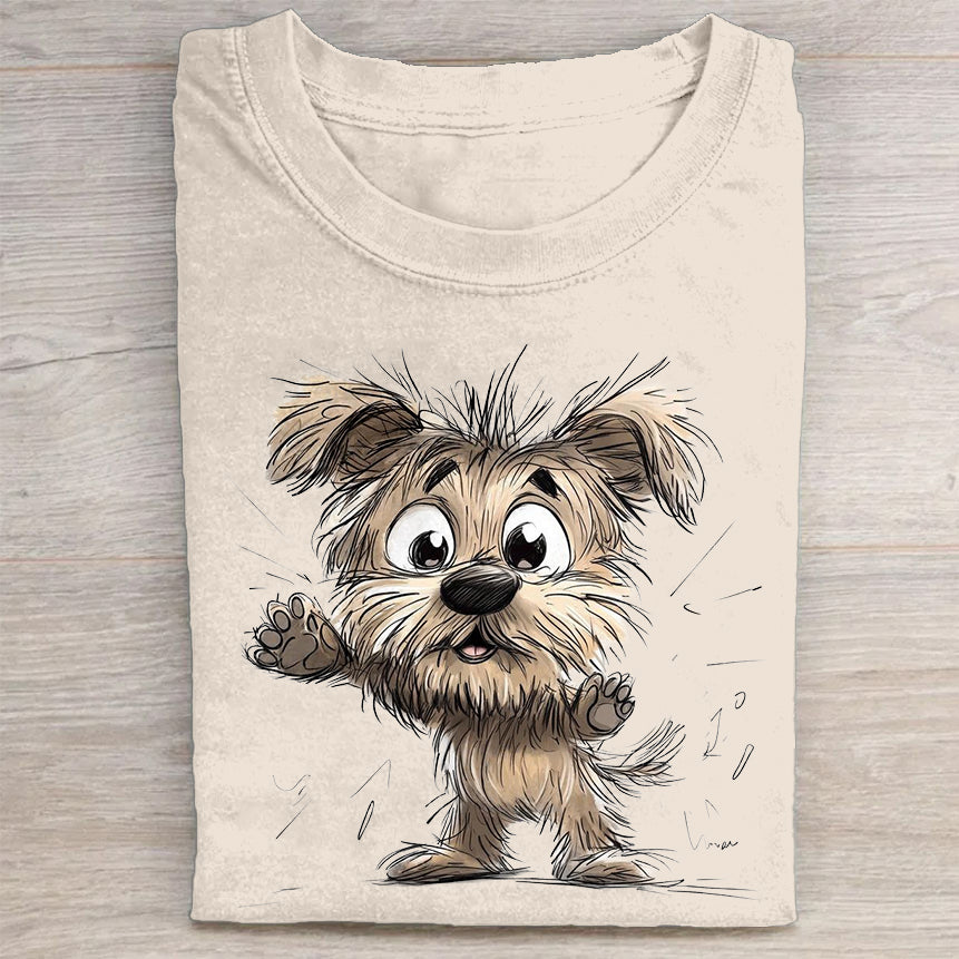 Scrawled Puppy Art Cute Dog Print Casual Short Sleeve T-Shirt