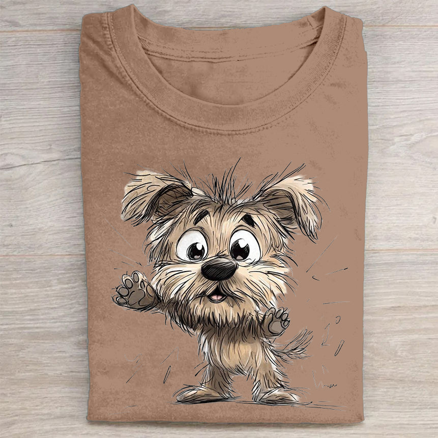 Scrawled Puppy Art Cute Dog Print Casual Short Sleeve T-Shirt