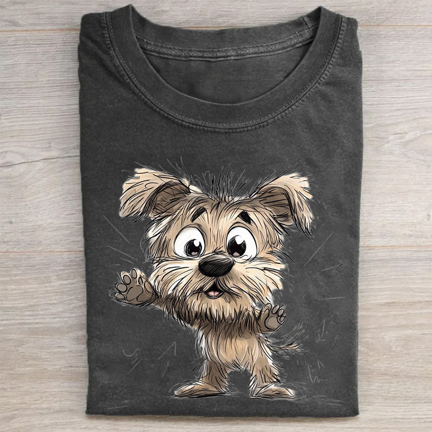 Scrawled Puppy Art Cute Dog Print Casual Short Sleeve T-Shirt
