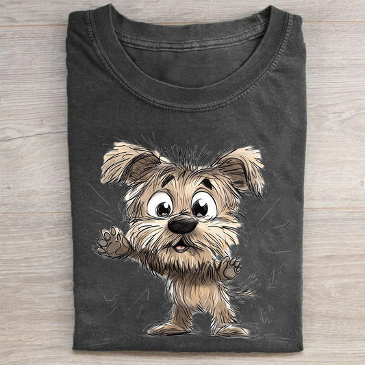 Scrawled Puppy Art Cute Dog Print Casual Short Sleeve T-Shirt