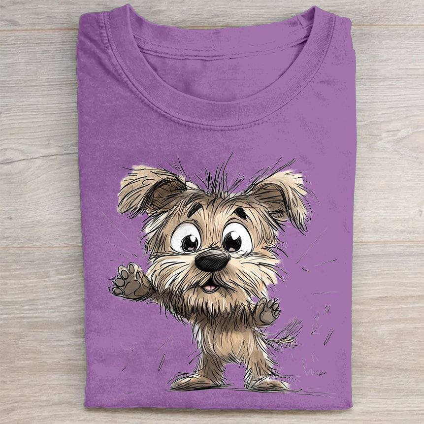 Scrawled Puppy Art Cute Dog Print Casual Short Sleeve T-Shirt