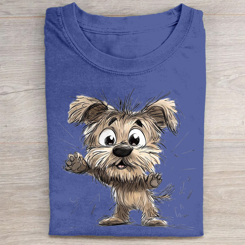 Scrawled Puppy Art Cute Dog Print Casual Short Sleeve T-Shirt