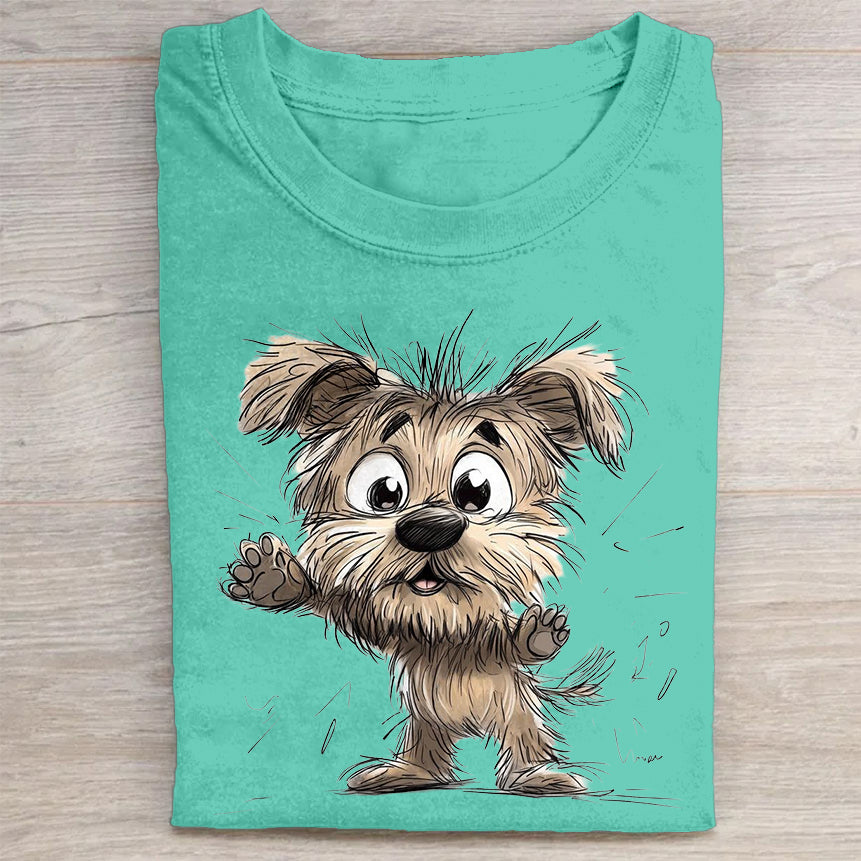 Scrawled Puppy Art Cute Dog Print Casual Short Sleeve T-Shirt
