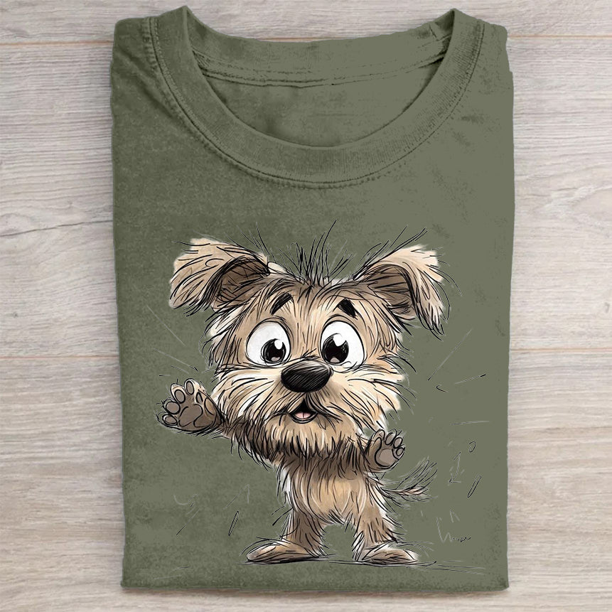 Scrawled Puppy Art Cute Dog Print Casual Short Sleeve T-Shirt