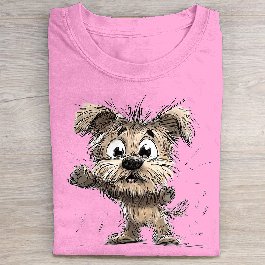 Scrawled Puppy Art Cute Dog Print Casual Short Sleeve T-Shirt