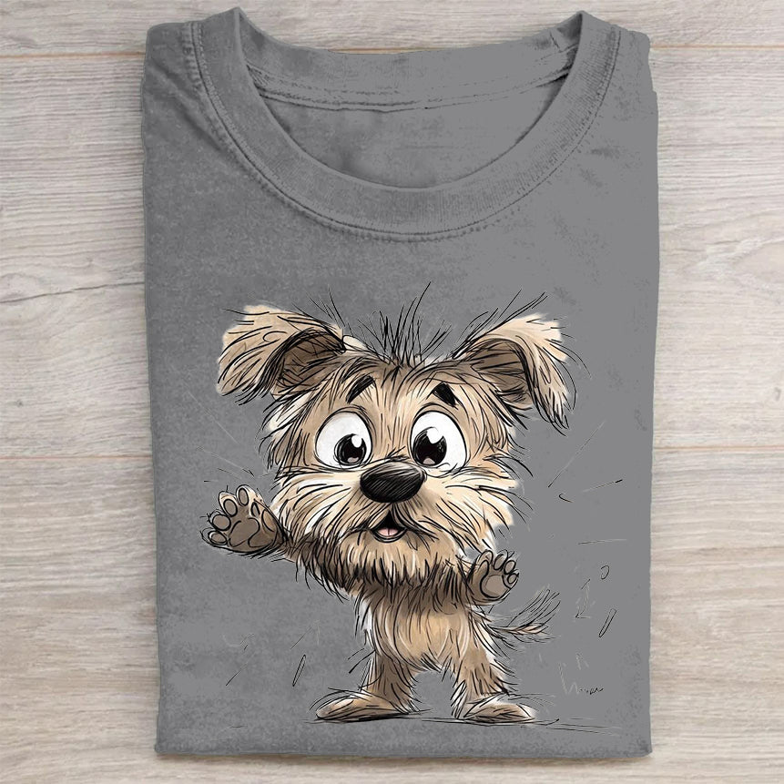 Scrawled Puppy Art Cute Dog Print Casual Short Sleeve T-Shirt