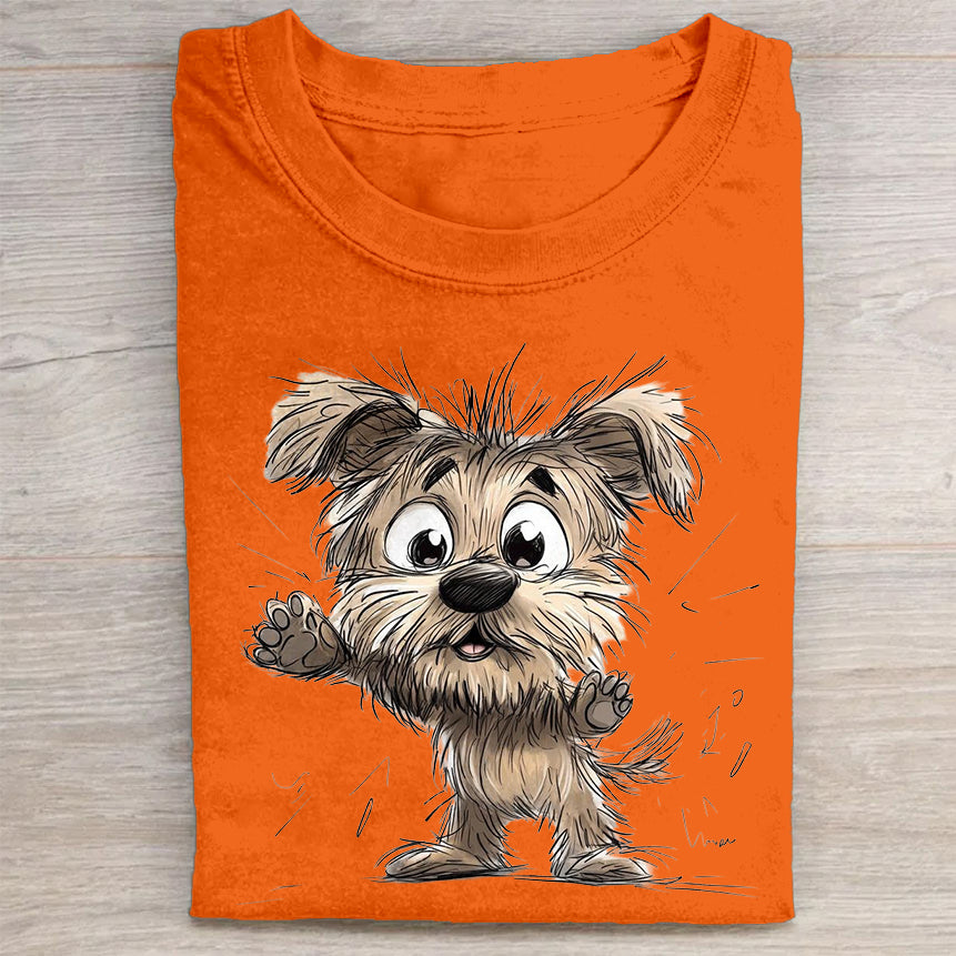 Scrawled Puppy Art Cute Dog Print Casual Short Sleeve T-Shirt