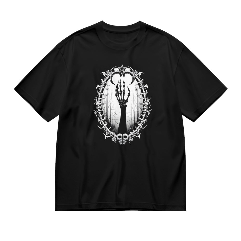 Gothic Skeleton Hand Print Black T-Shirt