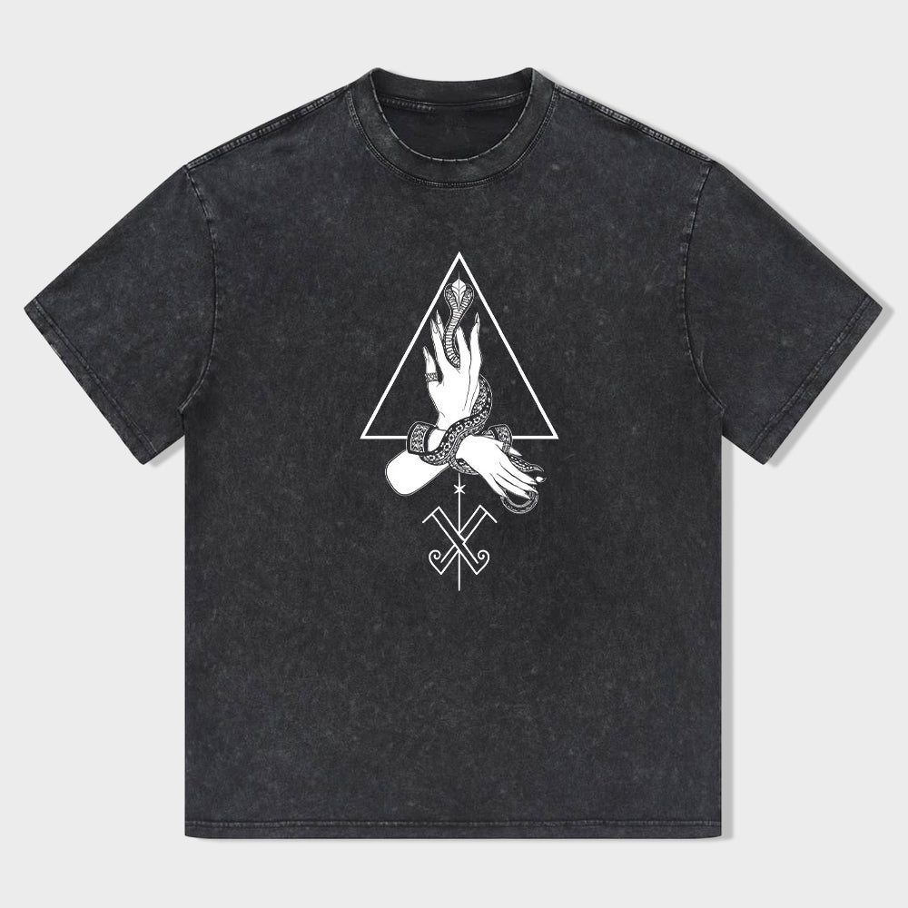 Men's Graphic Tee with Intricate Bird Design in Triangle Frame - Black T-Shirt