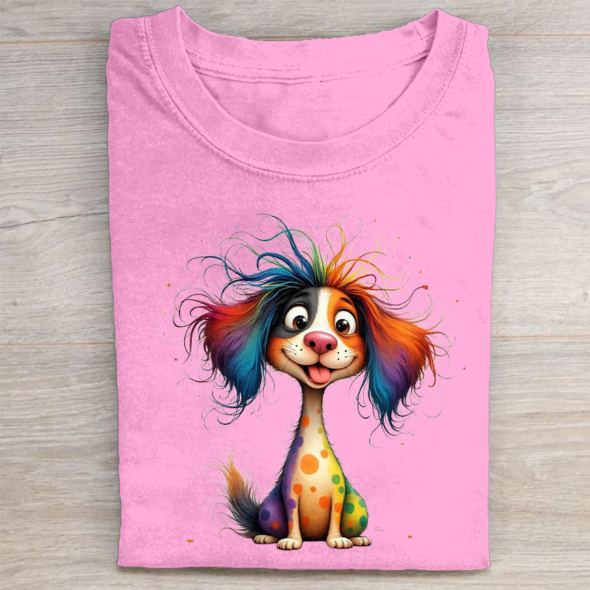 Funny Cute Dog Art Print Casual Short Sleeve T-Shirt