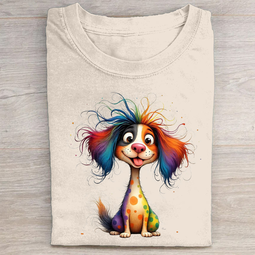 Funny Cute Dog Art Print Casual Short Sleeve T-Shirt