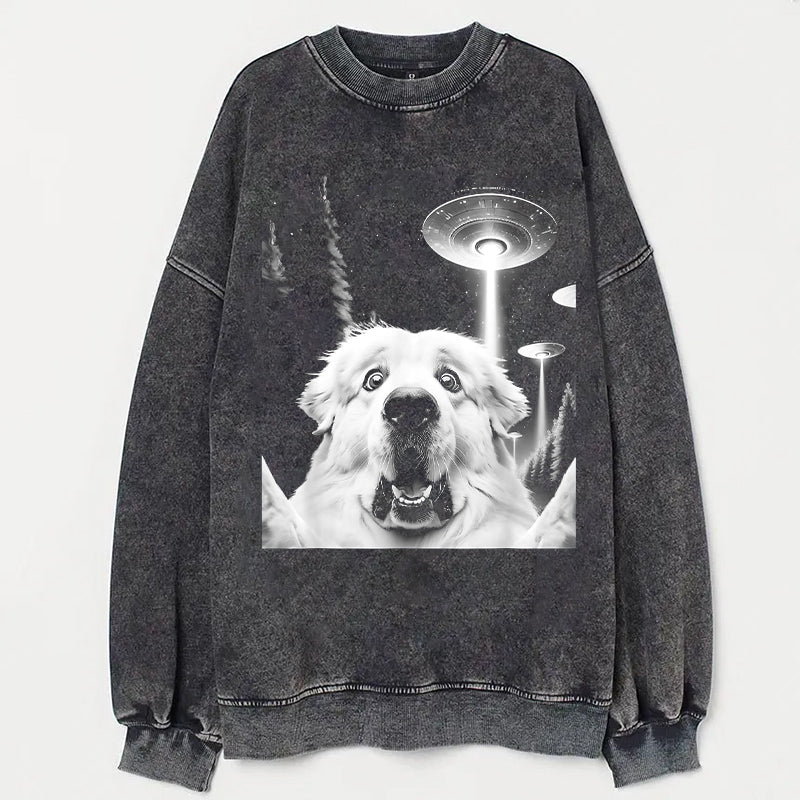 Great Pyrenees Taking Selfie with UFOs Funny T-Shirt - heygraff