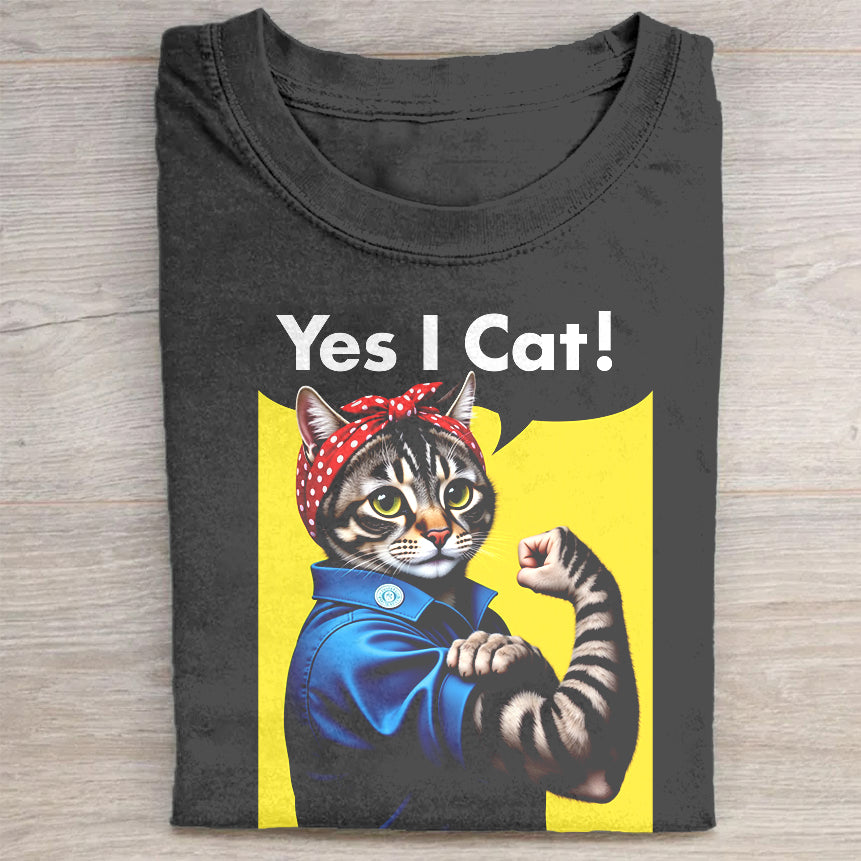Yes I Cat! Rosie the Riveter Parody Graphic T-Shirt