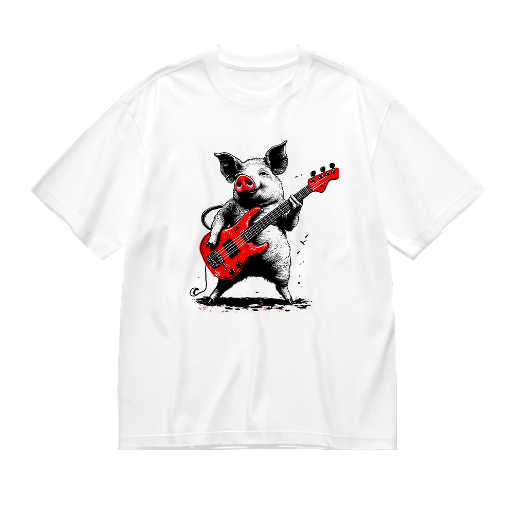 Cool Pig Playing Guitar Graphic T-Shirt