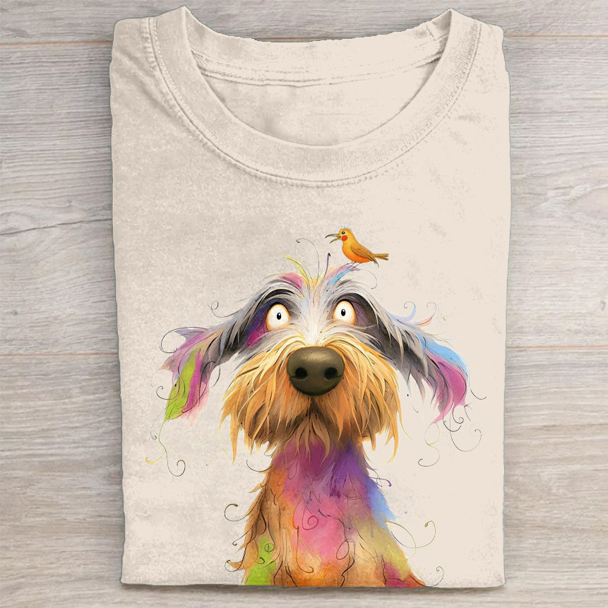 Funny Cute Dog Art Print Casual Short Sleeve T-Shirt