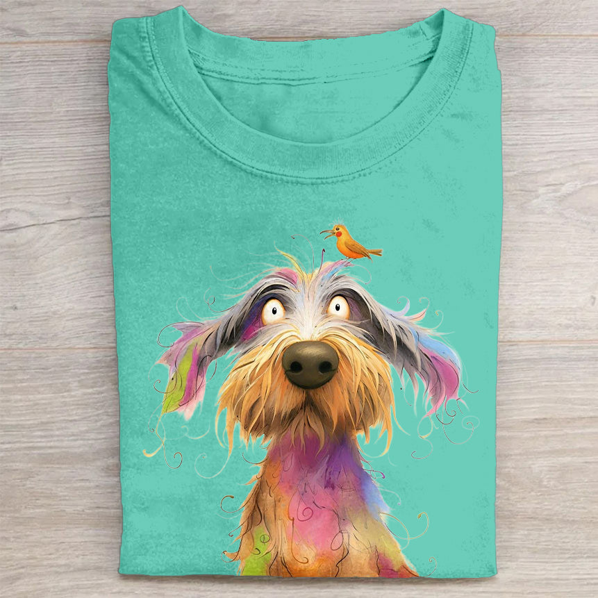 Funny Cute Dog Art Print Casual Short Sleeve T-Shirt