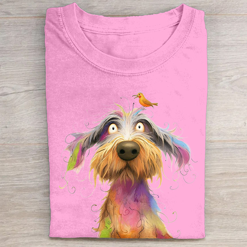 Funny Cute Dog Art Print Casual Short Sleeve T-Shirt