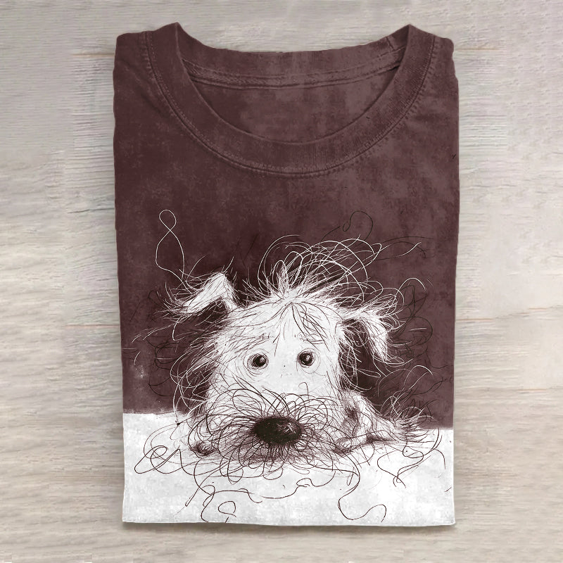 Cute Dog Scrawled Puppy Art Print Casual Short Sleeve T-Shirt