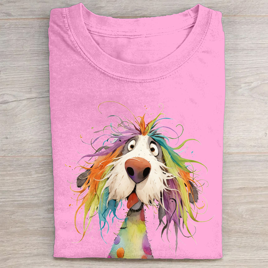 Funny Cute Dog Art Print Casual Short Sleeve T-Shirt