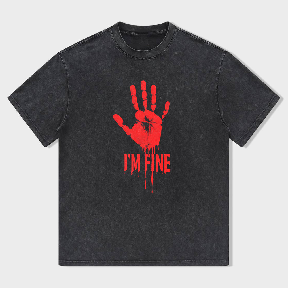 I'm Fine Bloody Handprint Graphic T-Shirt