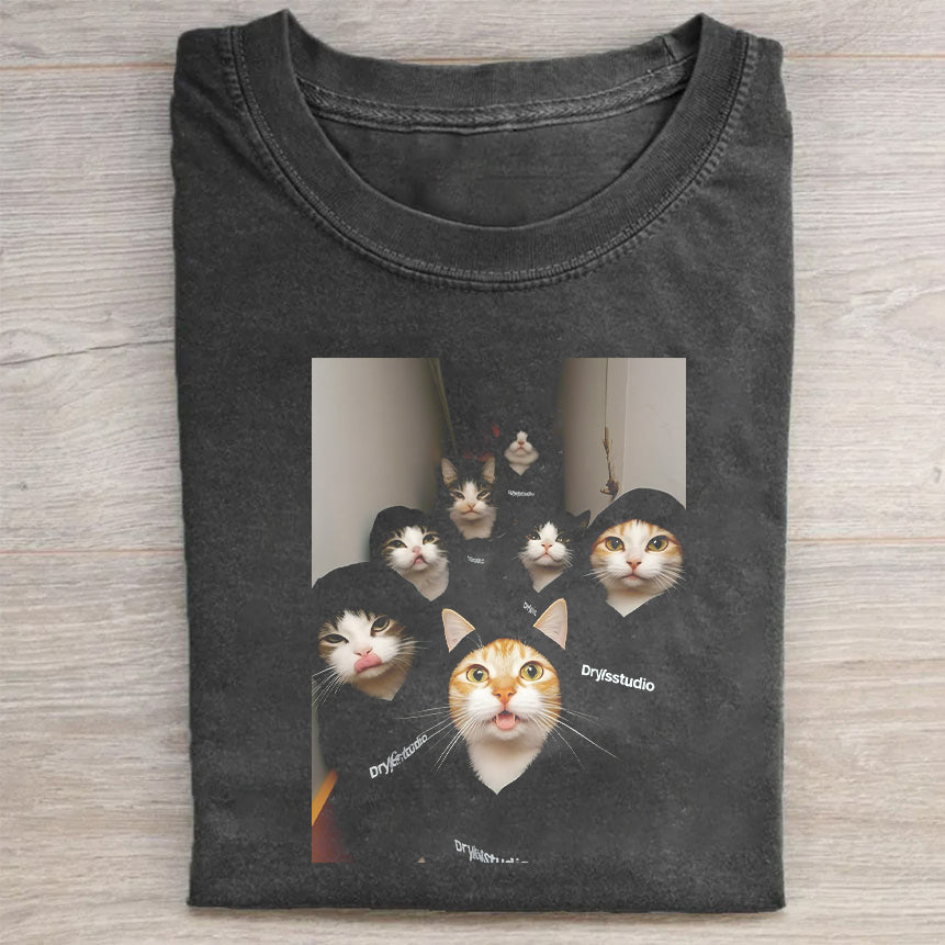 Cute Cat Faces Graphic Print Unisex T-Shirt