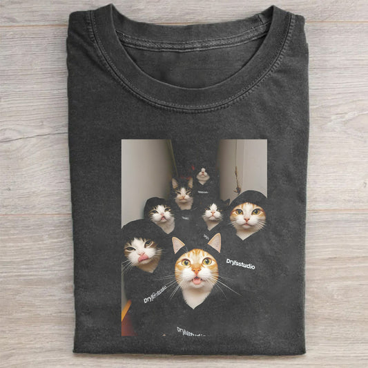 Cute Cat Faces Graphic Print Unisex T-Shirt