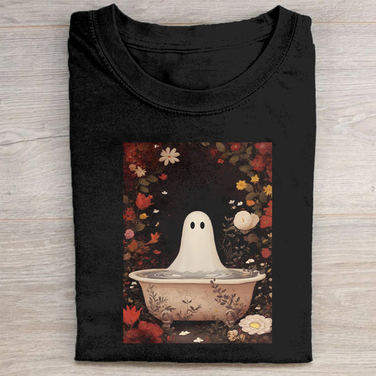 Cute Ghost in Bowl Halloween Graphic T-Shirt