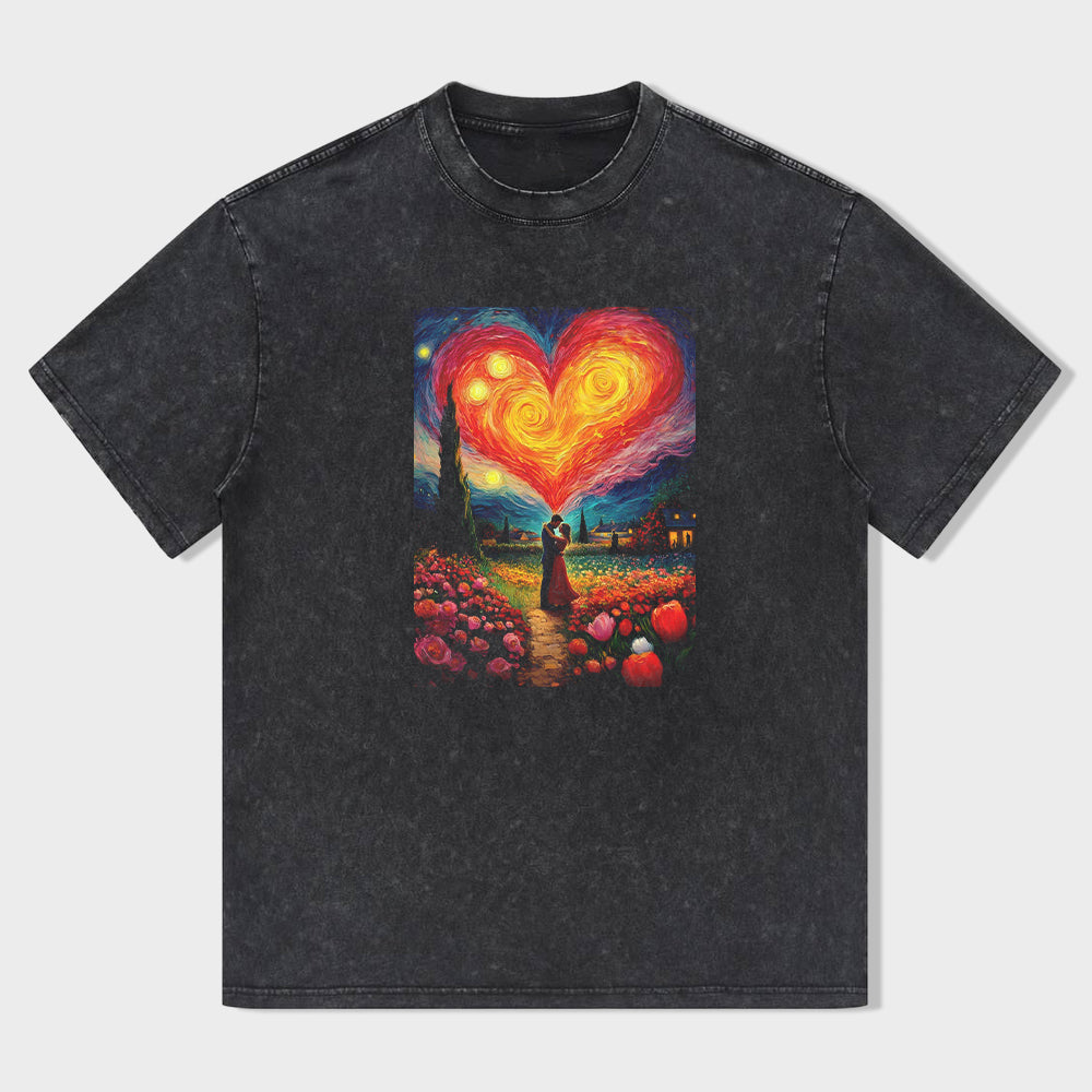 Casual T-Shirt Black Heart Landscape Print for Daily Wear