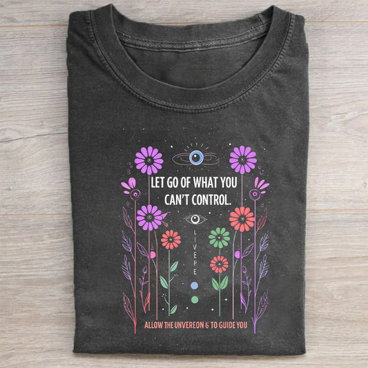 Vintage Crew Neck T-Shirt Black with Colorful Floral and Inspirational Quote Print for Casual Wear