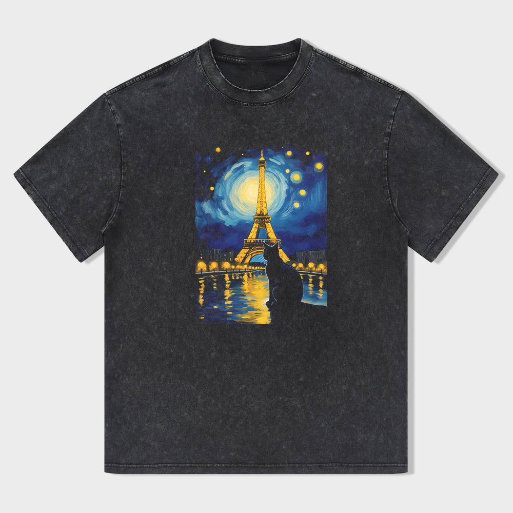 Eiffel Tower Starry Night Art Print Men's Fashion Casual Short Sleeve T-Shirt