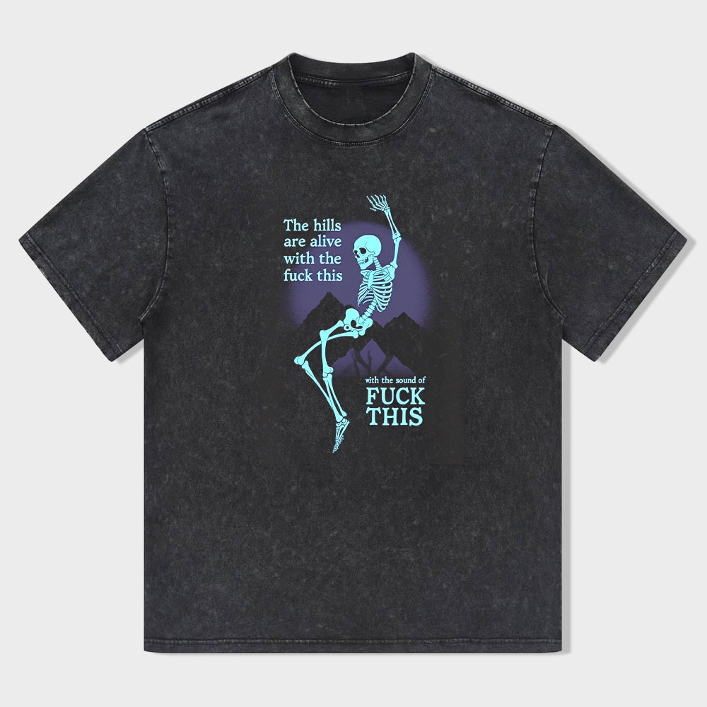 Vintage Black T-Shirt with Skeleton Graphic and Slogan Design - Unisex T-Shirt