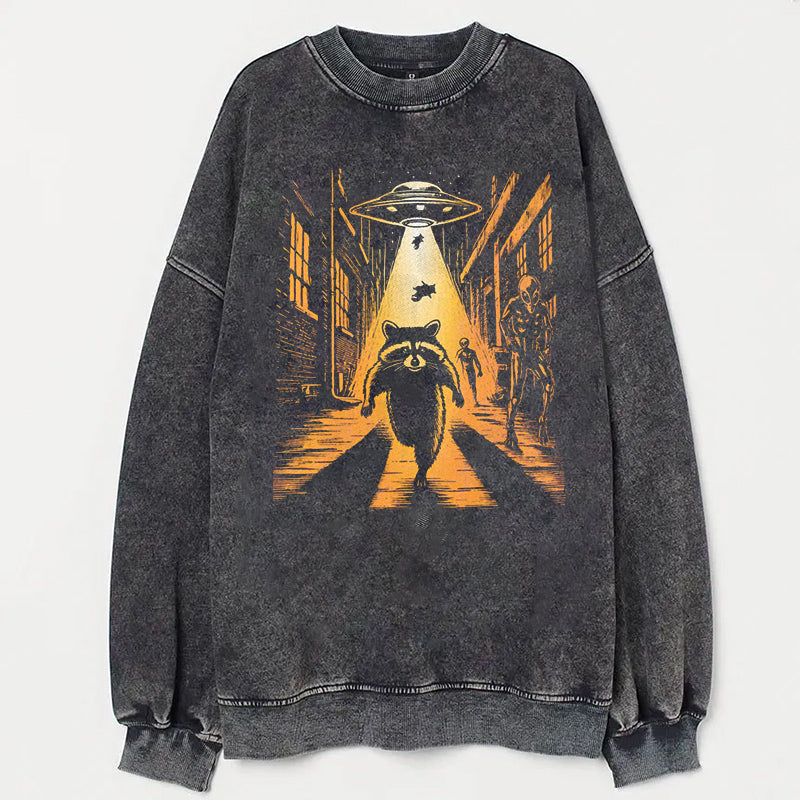 Raccoon Taking Selfie with UFOs Funny T-Shirt/Sweatshirt - heygraff