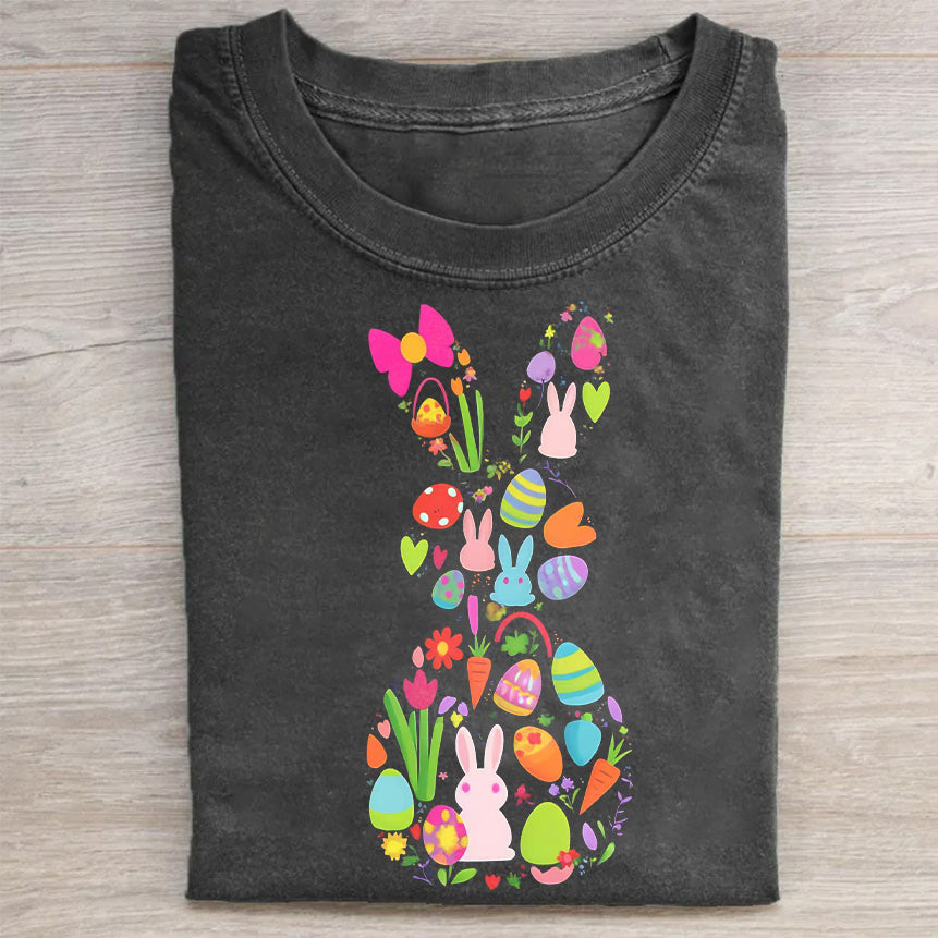 Colorful Easter Egg Bunny Graphic T-Shirt