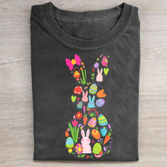 Colorful Easter Egg Bunny Graphic T-Shirt