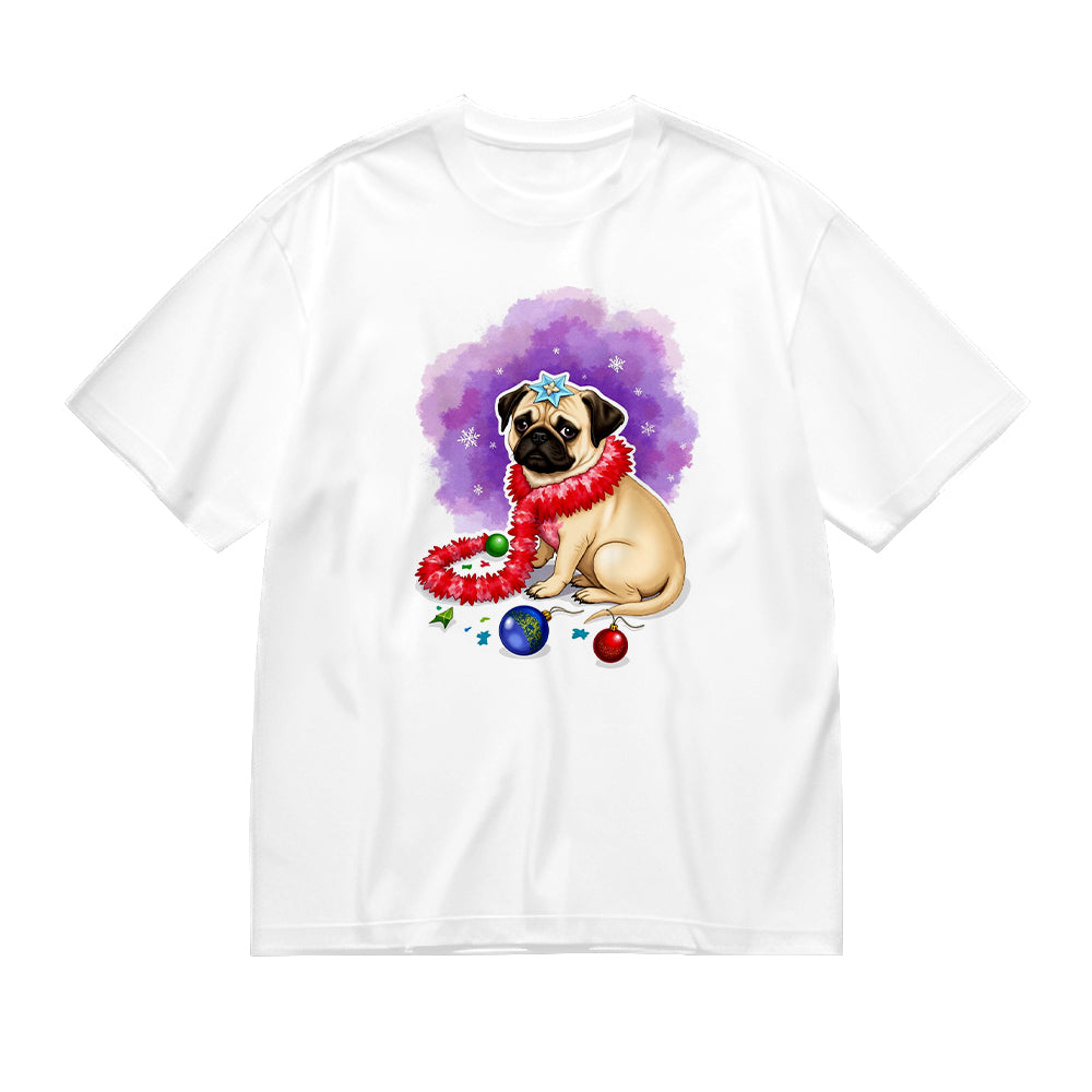 Cute Pug with Christmas Decorations Graphic T-Shirt