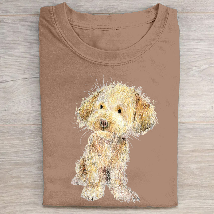 Cute Dog Scrawled Puppy Art Print Casual Short Sleeve T-Shirt