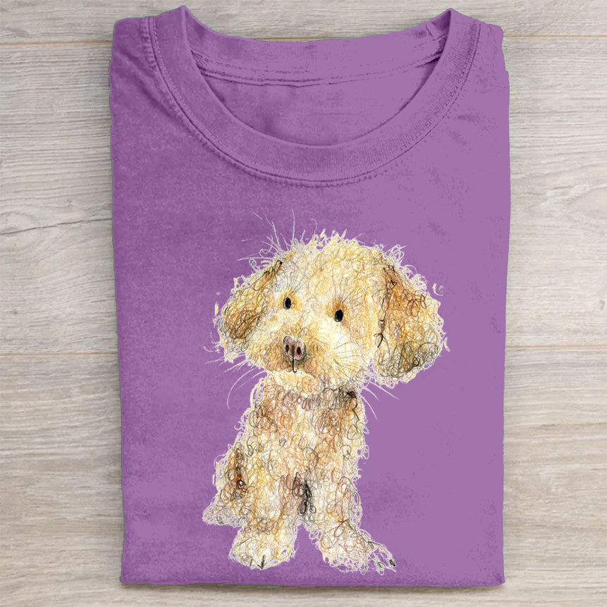 Cute Dog Scrawled Puppy Art Print Casual Short Sleeve T-Shirt