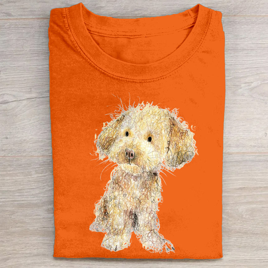 Cute Dog Scrawled Puppy Art Print Casual Short Sleeve T-Shirt