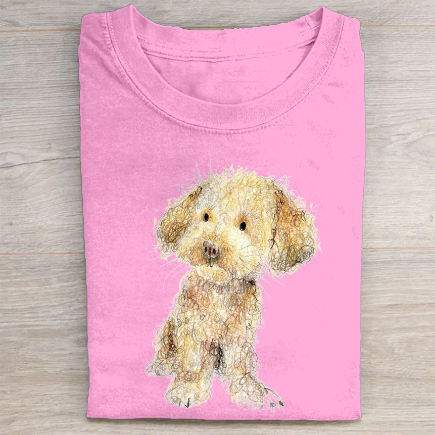 Cute Dog Scrawled Puppy Art Print Casual Short Sleeve T-Shirt