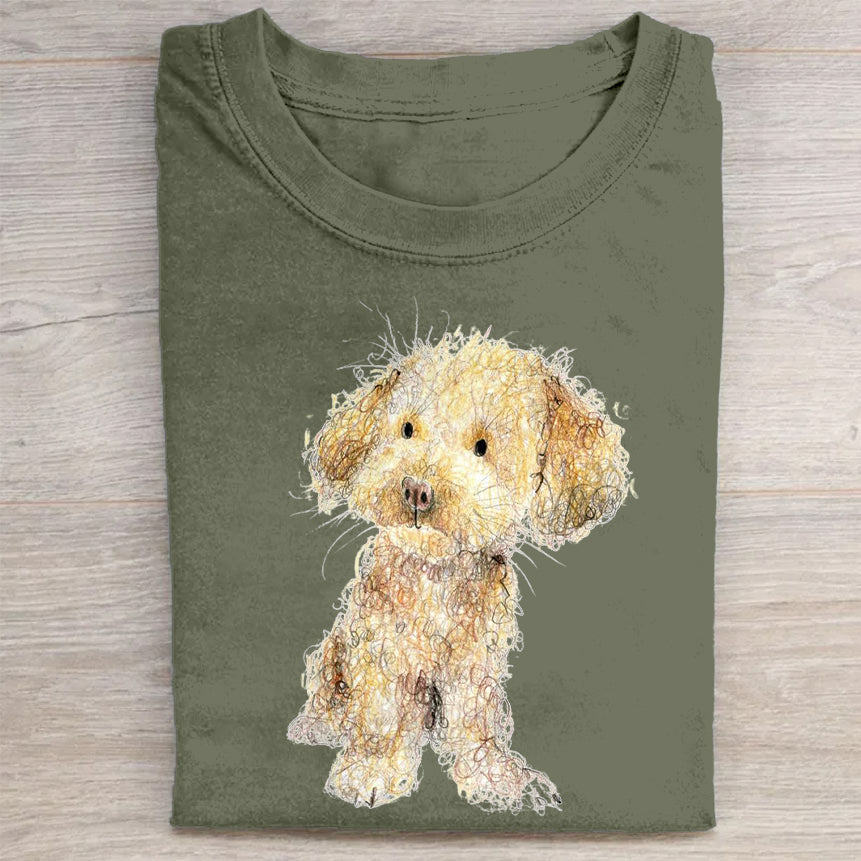 Cute Dog Scrawled Puppy Art Print Casual Short Sleeve T-Shirt