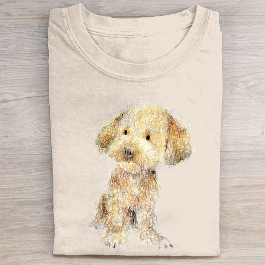 Cute Dog Scrawled Puppy Art Print Casual Short Sleeve T-Shirt